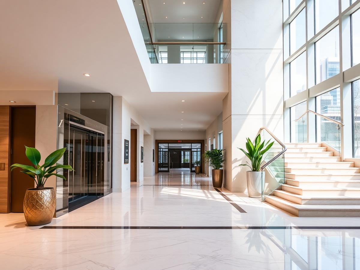 Hall d'immeuble résidentiel entretenu